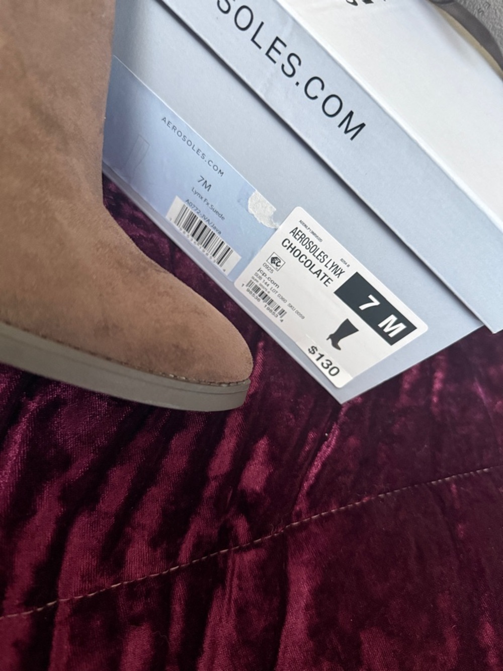 AEROSOLES Brown Suede Knee-High Heeled Boots with Side Zip - Picture 5 of 5